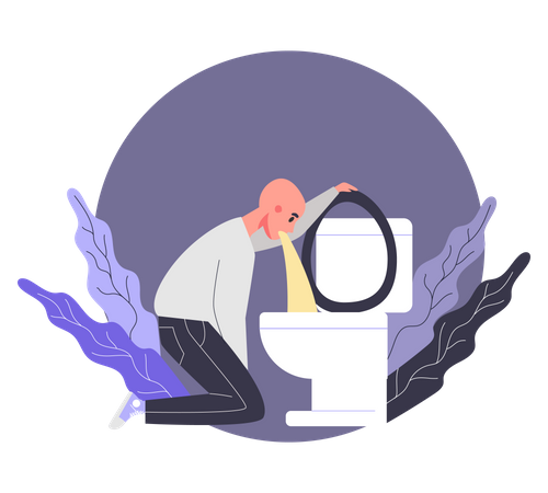 Man puking due to chemotherapy  Illustration