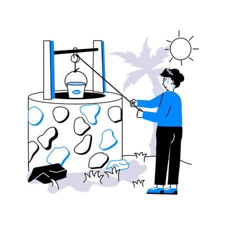 Man Pulling out Water from Well  Illustration