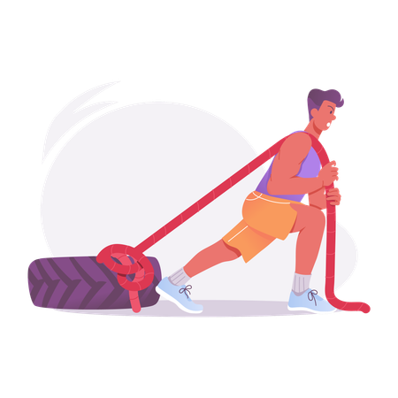 Man Pulling Tyre  Illustration