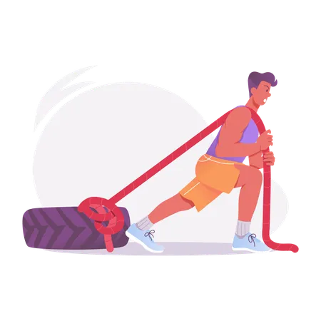 Man Pulling Tyre  Illustration