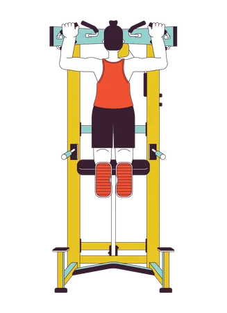 Man Pulling Up On Pullup Machine Flat Line Color Vector Character Editable Outline Full Body Person On White Bodyweight Exercise Sportsman Simple Cartoon Spot Illustration For Web Graphic Design Illustration