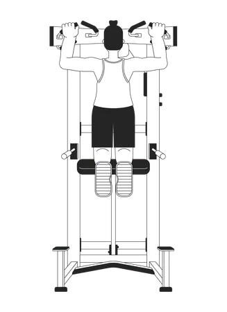 Man Pulling Up On Pullup Machine Flat Line Black White Vector Character Editable Outline Full Body Person Bodyweight Exercise Sportsman Simple Cartoon Isolated Spot Illustration For Web Design Illustration