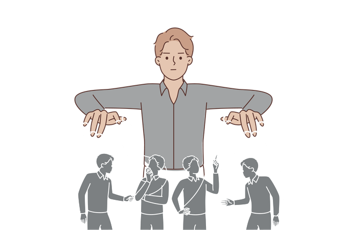 Man puppeteer manipulates people by controlling population with help of threads  Illustration