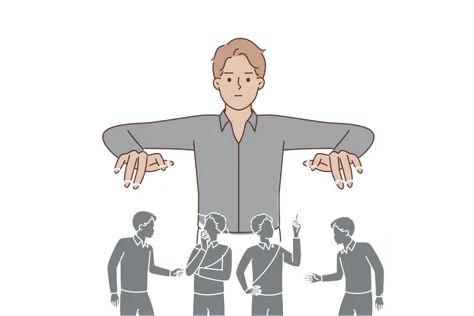 Man Puppeteer Manipulates People By Controlling Population With Help Of Threads For Concept Of World Government Conspiracy Businessman Puppeteer Uses Manipulative Methods To Manage Company Employees Illustration