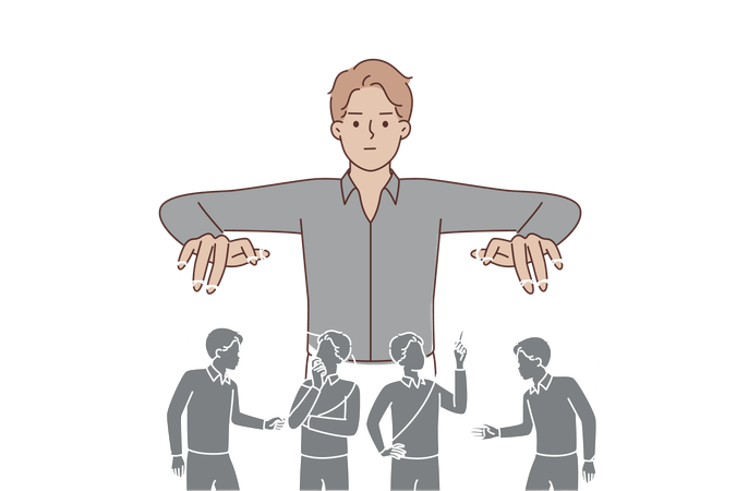 Man puppeteer manipulates people by controlling population with help of threads  일러스트레이션