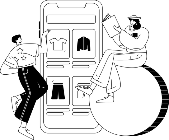 Man purchase clothes from application  Illustration
