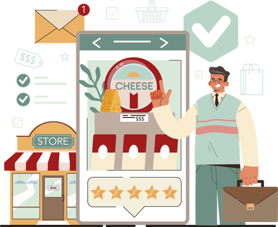 Man purchase online items  Illustration