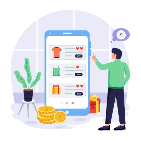 Man purchase tshirts from application  Illustration