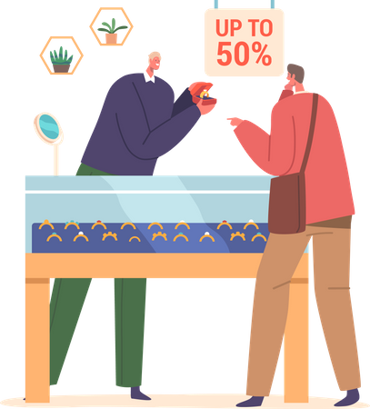 Man Purchases Diamond Ring From Jewelry Store  Illustration