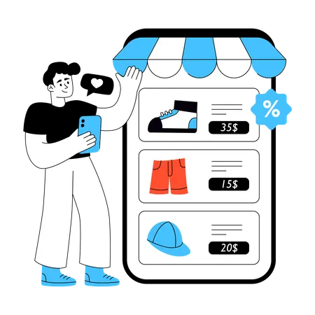 Man purchases from E-commerce App  Illustration