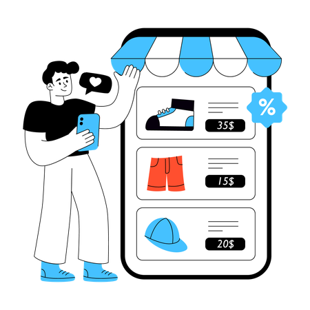 Man purchases from E-commerce App  Illustration