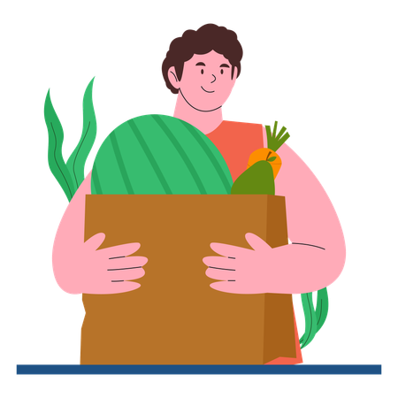 Man purchases Grocery Bag  Illustration