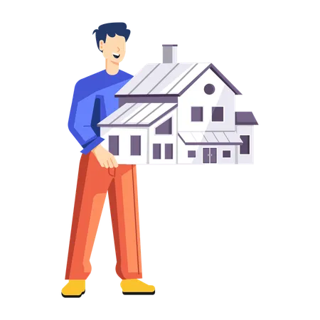 Man purchases new house for his family  Illustration