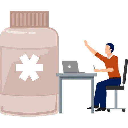 The Boy Is Pointing To The Medical Jar Illustration