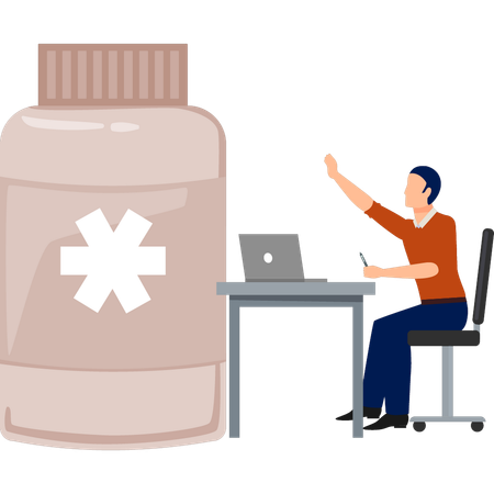 Man purchases online pill  Illustration