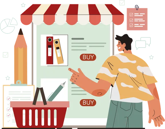 Man purchases online products  Illustration