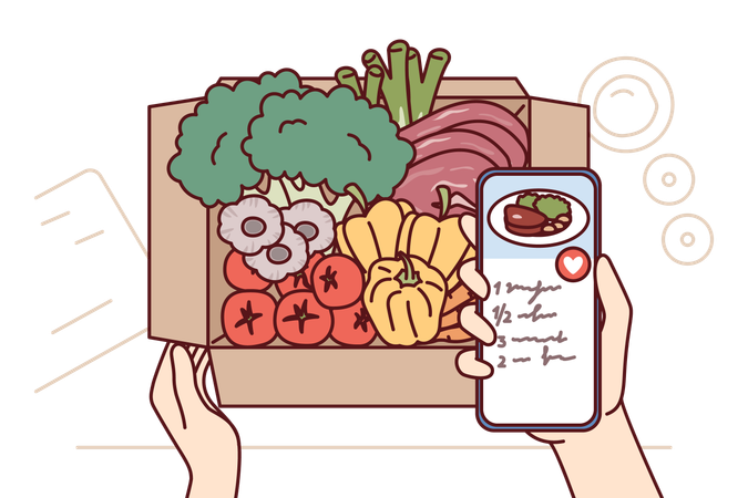 Man purchases online vegetable box  Illustration