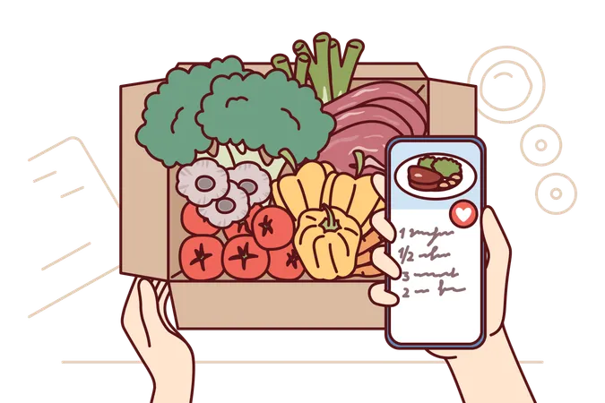 Man purchases online vegetable box  Illustration