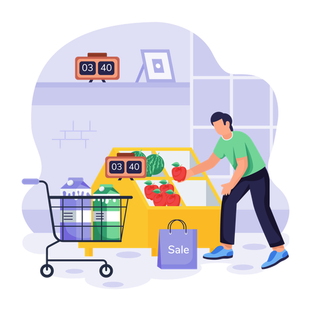 Man purchases vegetable from market  Illustration