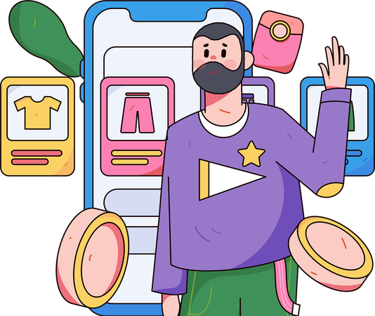 Man purchasing apparel from E-Commerce app  Illustration