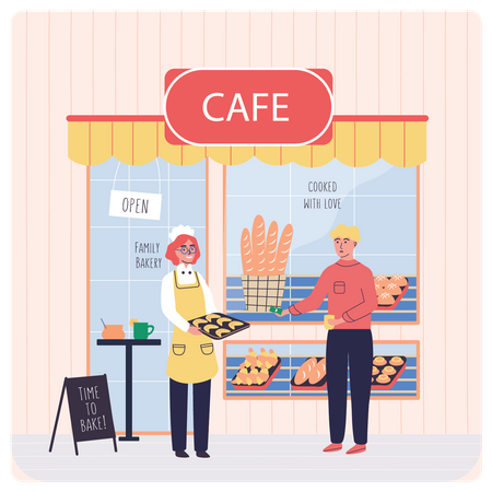 Man purchasing coffee from shop Illustration