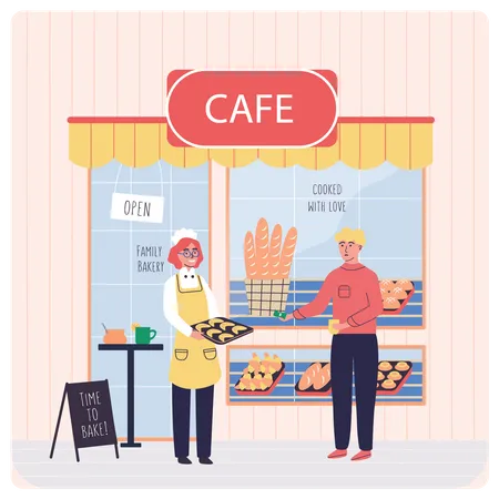 Man purchasing coffee from shop Illustration