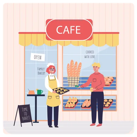 Man purchasing coffee from shop  Illustration