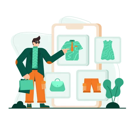 Man purchasing fashion products online Illustration