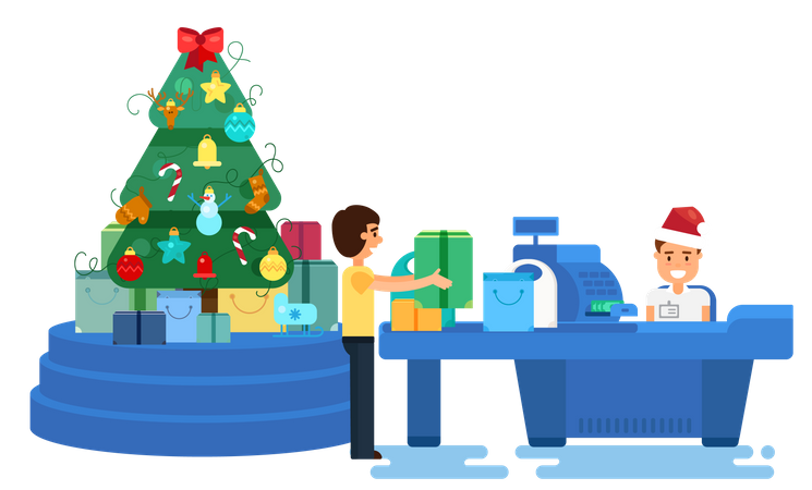 Man Purchasing Gifts For Christmas Illustration