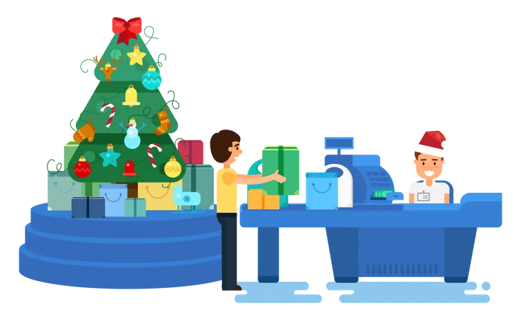 Man Purchasing Gifts For Christmas  Illustration