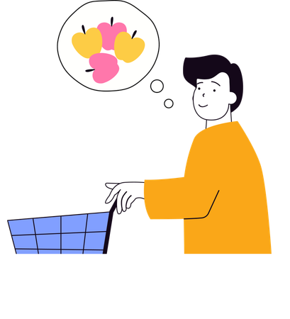 Man purchasing grocery from digital store  Illustration