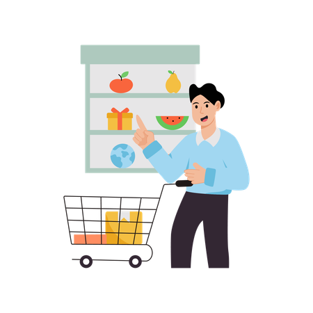 Man purchasing Grocery Items  Illustration