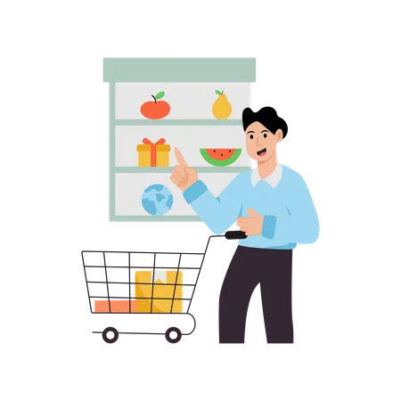 Man purchasing Grocery Items  Illustration