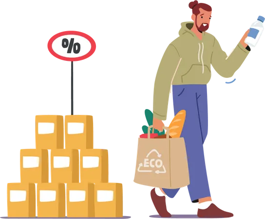 Man purchasing grocery using eco bag  Illustration