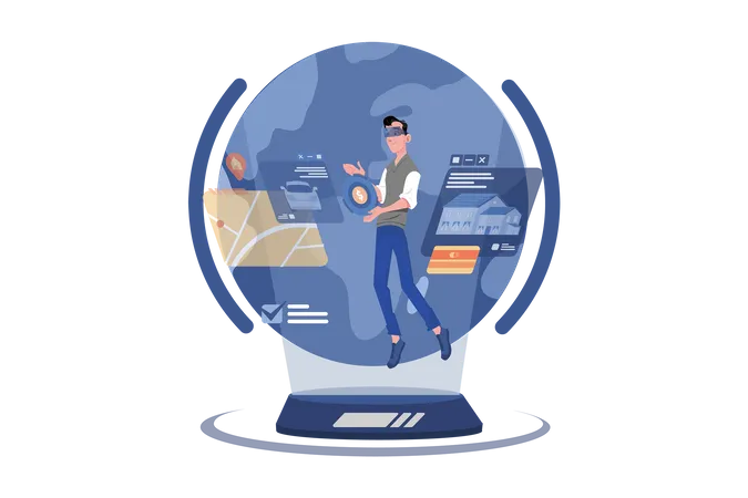 Man purchasing home and car in metaverse  Illustration