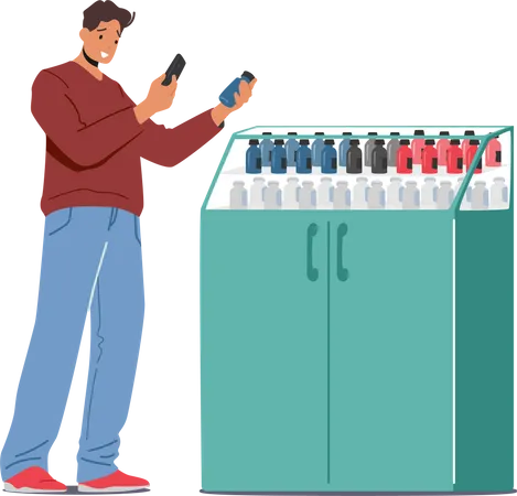 Man purchasing medications from pharmacy store  Illustration