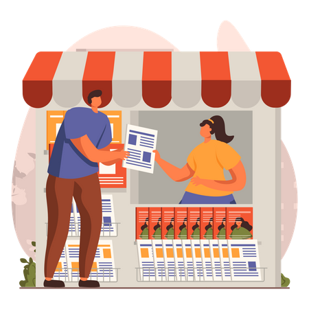 Man purchasing newspaper from store  일러스트레이션