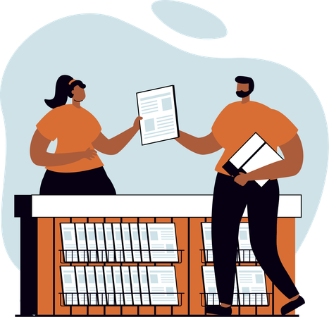 Man purchasing newspaper from store  Illustration