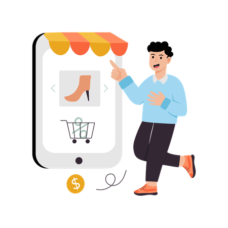 Man purchasing Online Shoes  Illustration