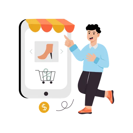 Man purchasing Online Shoes  Illustration