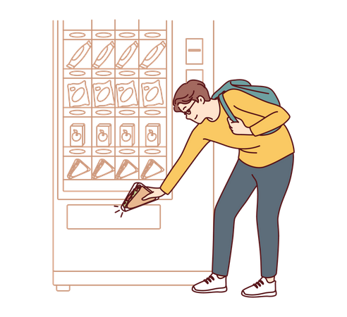 Man purchasing product in vending machine Illustration