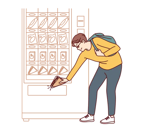 Man purchasing product in vending machine Illustration