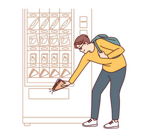 Man purchasing product in vending machine  イラスト