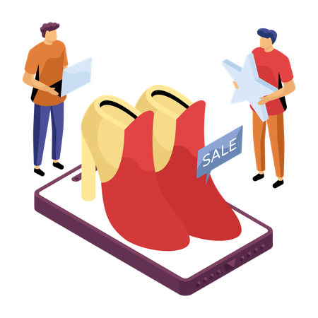 Man purchasing shoes on sale from E-Commerce app  Illustration