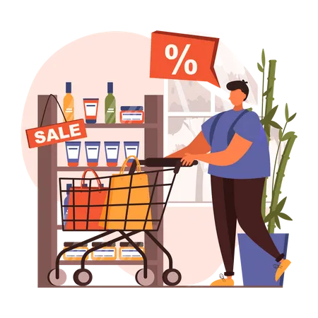 Man purchasing skin care products on sale  Illustration