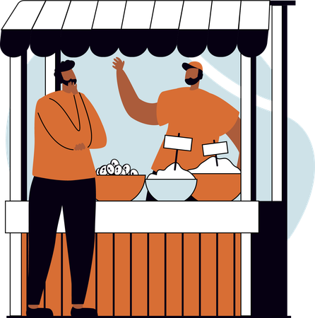 Man purchasing spices from vendor  Illustration