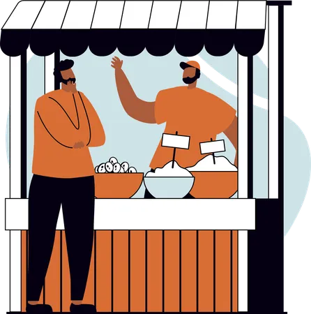 Man purchasing spices from vendor  Illustration