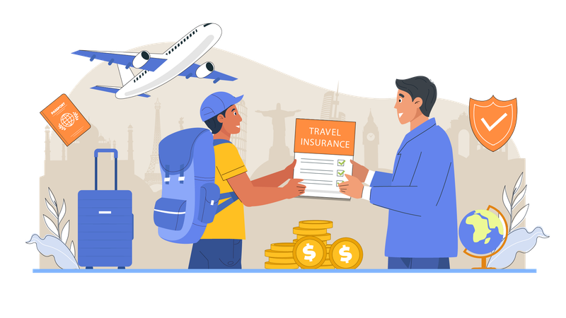 Man purchasing travel insurance  Illustration