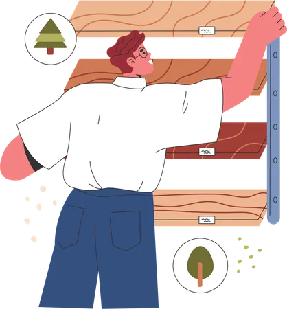 Man purchasing wood which is weatherproof  Illustration