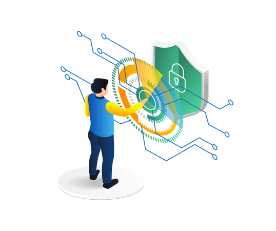 Man Pushing A Digital Transformation Security Button  Illustration